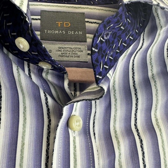 Thomas Dean Purple Shirt Mens L Striped 100% Cotton Button‎ Up Long Sleeve - Picture 6 of 9